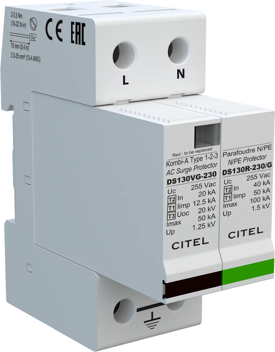 Устройство защиты от импульсных перенапряжений Citel DS132VGS-230/G (571572), тип 1+2+3